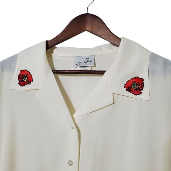 Joan Steele Floral Shirt Size 2X Plus Embroidered Collar Short Sleeve VTG Womens - Picture 2 of 9